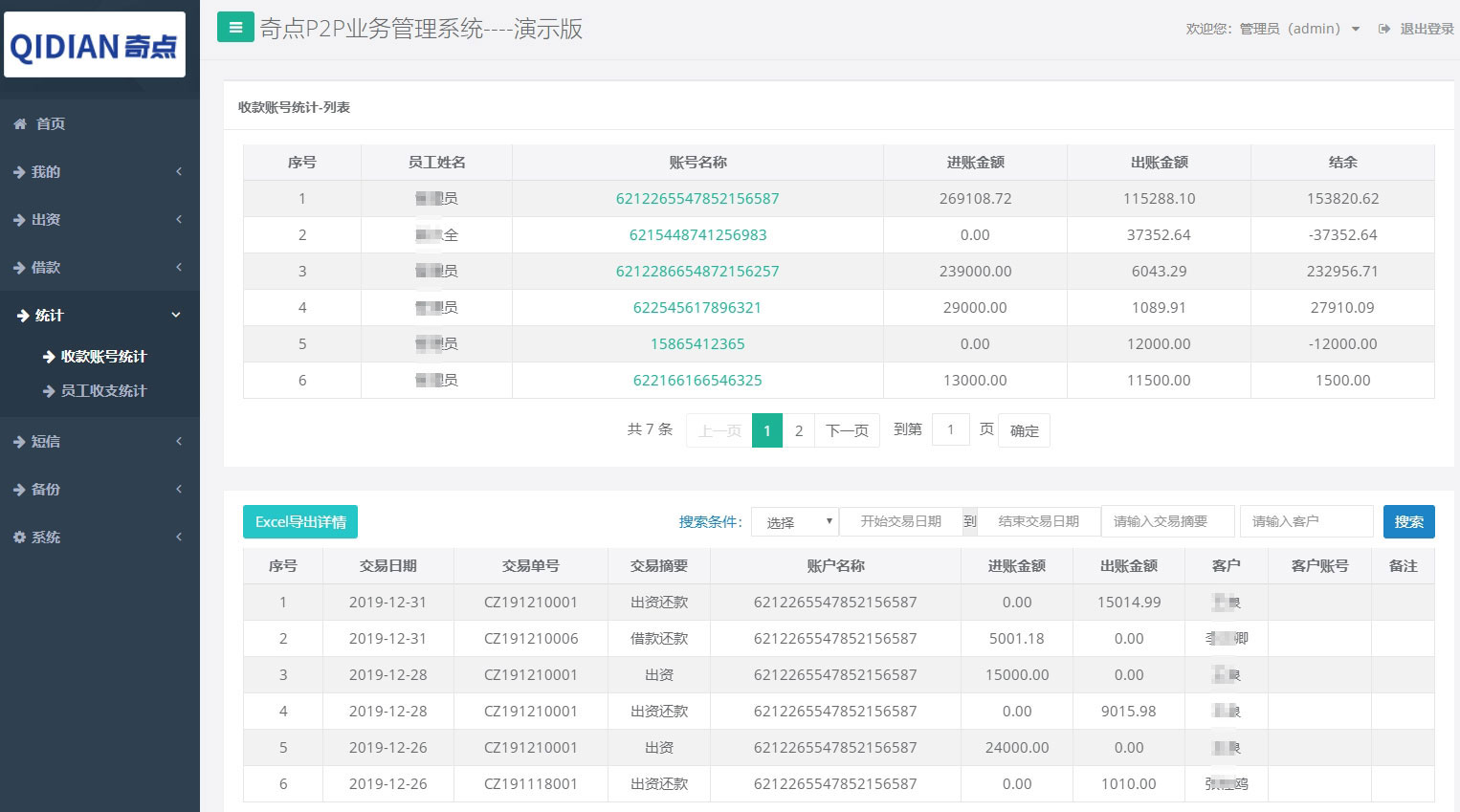 收款賬號統(tǒng)計